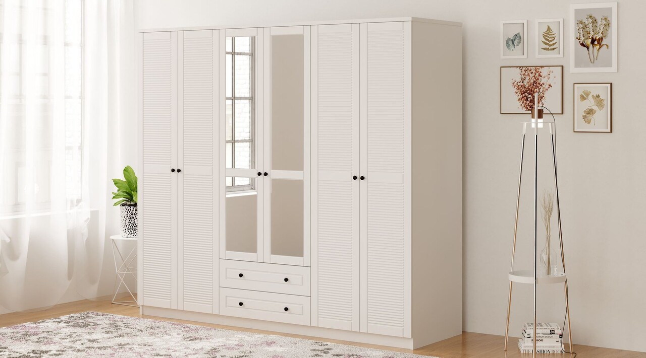 Dulap pentru haine, Hanah Home, Rb-064-02, 210x210x52 cm, Alb mat - imagine 6